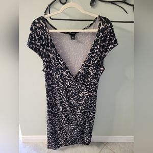 Ann Taylor wrap midi dress in grayscale print, US size L